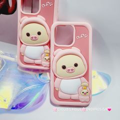 Case Ốp điện thoại iPhone Su dẻo Heo Cosplay Dudu Nền Hồng iPhone 11/12/13/14/15/Pro/Promax