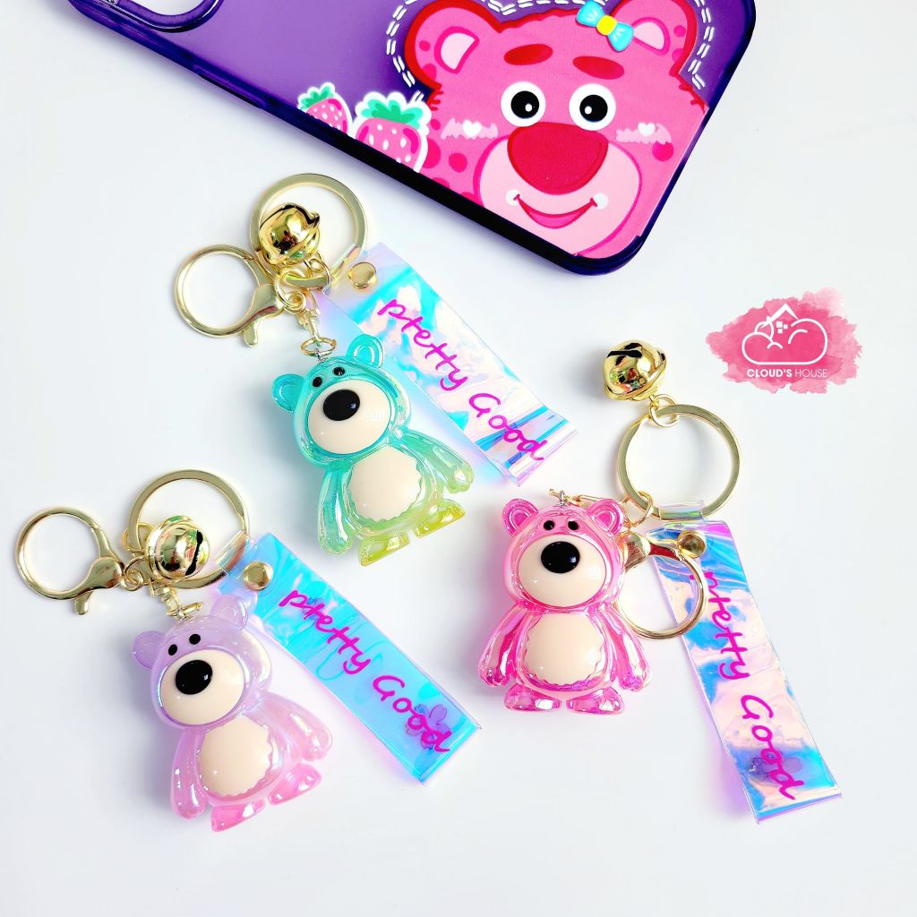 MÓC KHÓA GẤU DÂU LOTSO Hologram Bling bling
