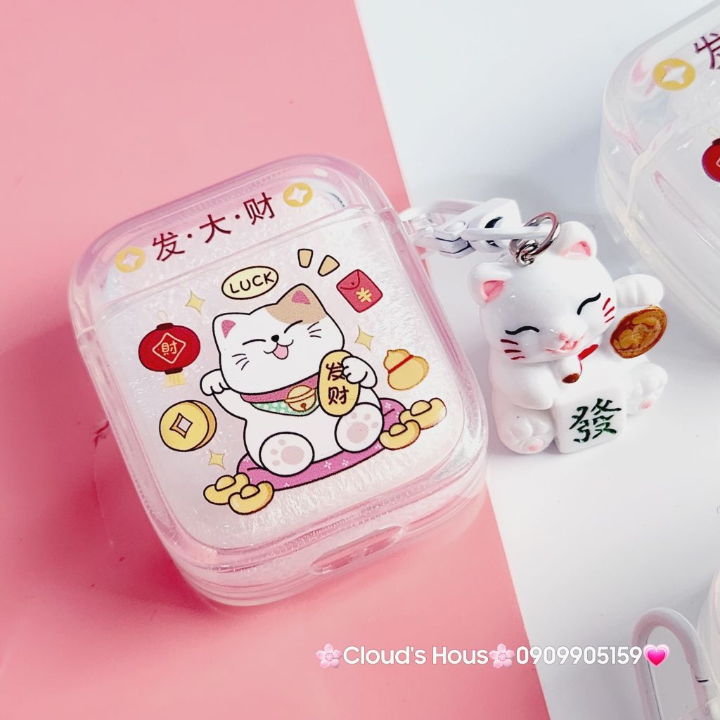 Cover Case Vỏ bảo vệ Airpod Mèo Thần Tài Vẫy Tay Charm Mèo Airpod 1/2/3/Pro/Pro2 - TẾT