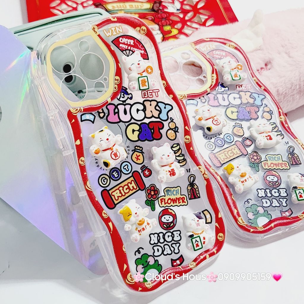 Case Ốp điện thoại iPhone Mèo Hologram icon nổi Phao chống Shock iPhone 11/12/13/14/15/Pro/Promax - TẾT