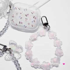 Cover Case Vỏ bảo vệ Airpod Trong Bling Bling Bướm & Hoa Nhí kèm móc khóa Airpod 1/2/3/Pro/Pro2