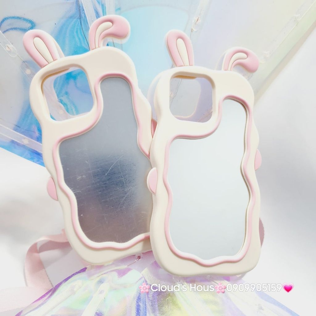 Case Ốp điện thoại iPhone Su dẻo Tai Thỏ Gợn Sóng Lưng Gương iPhone 6P/7P/8P/X/Xs/XSMax/11/12/13/14/15/Pro/Promax