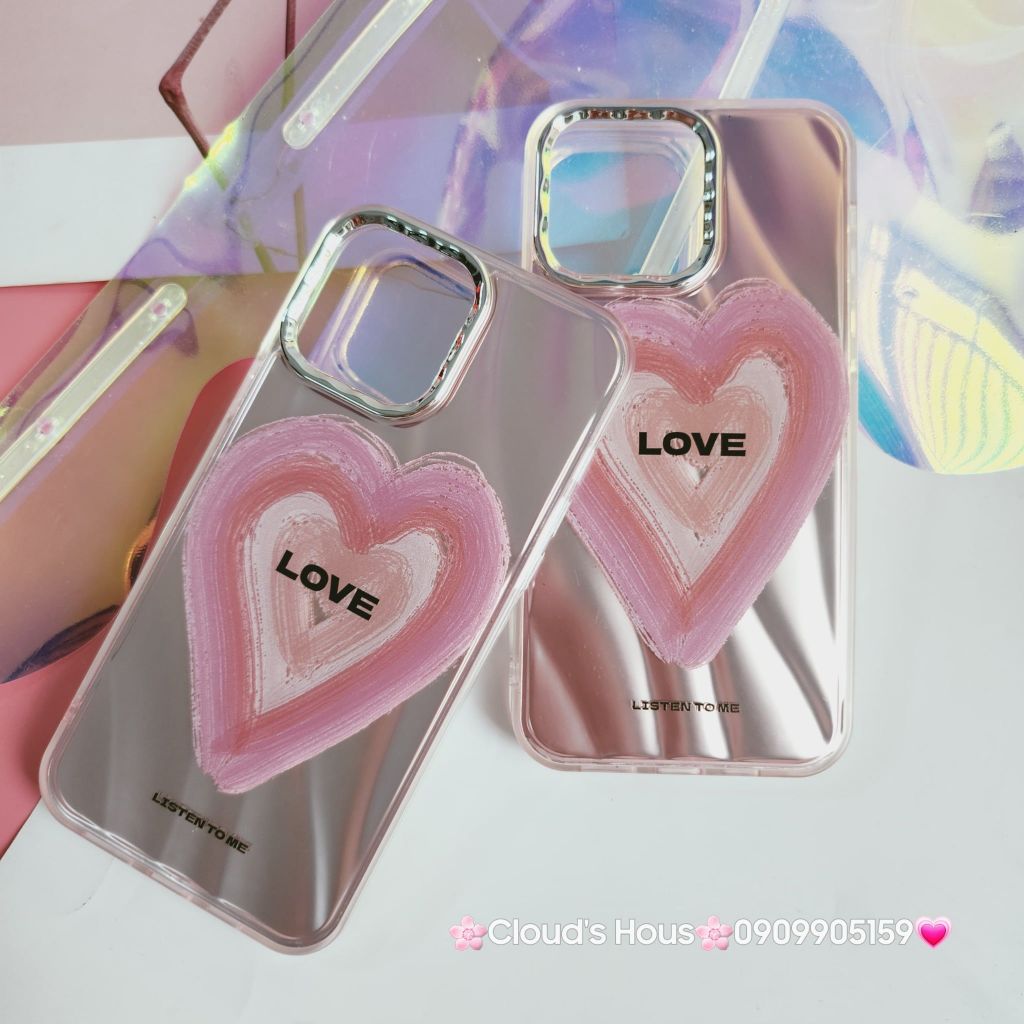 Case Ốp điện thoại iPhone Trái tim Love ánh hồng iPhone 11/12/13/14/15/Pro/Promax