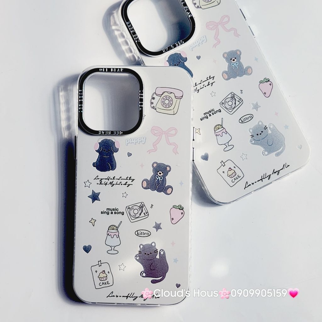 Case Ốp điện thoại iPhone Gấu Mèo Chó Nền Trắng Hologram Music sing a Song iPhone 11/12/13/14/15/Pro/Promax