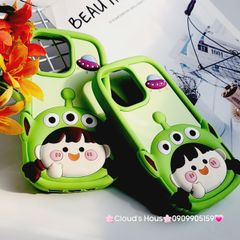 Case Ốp điện thoại iPhone Su dẻo Bé Gái Hai Chùm Alien Xanh lá iPhone 11/12/13/14/15/Pro/Promax