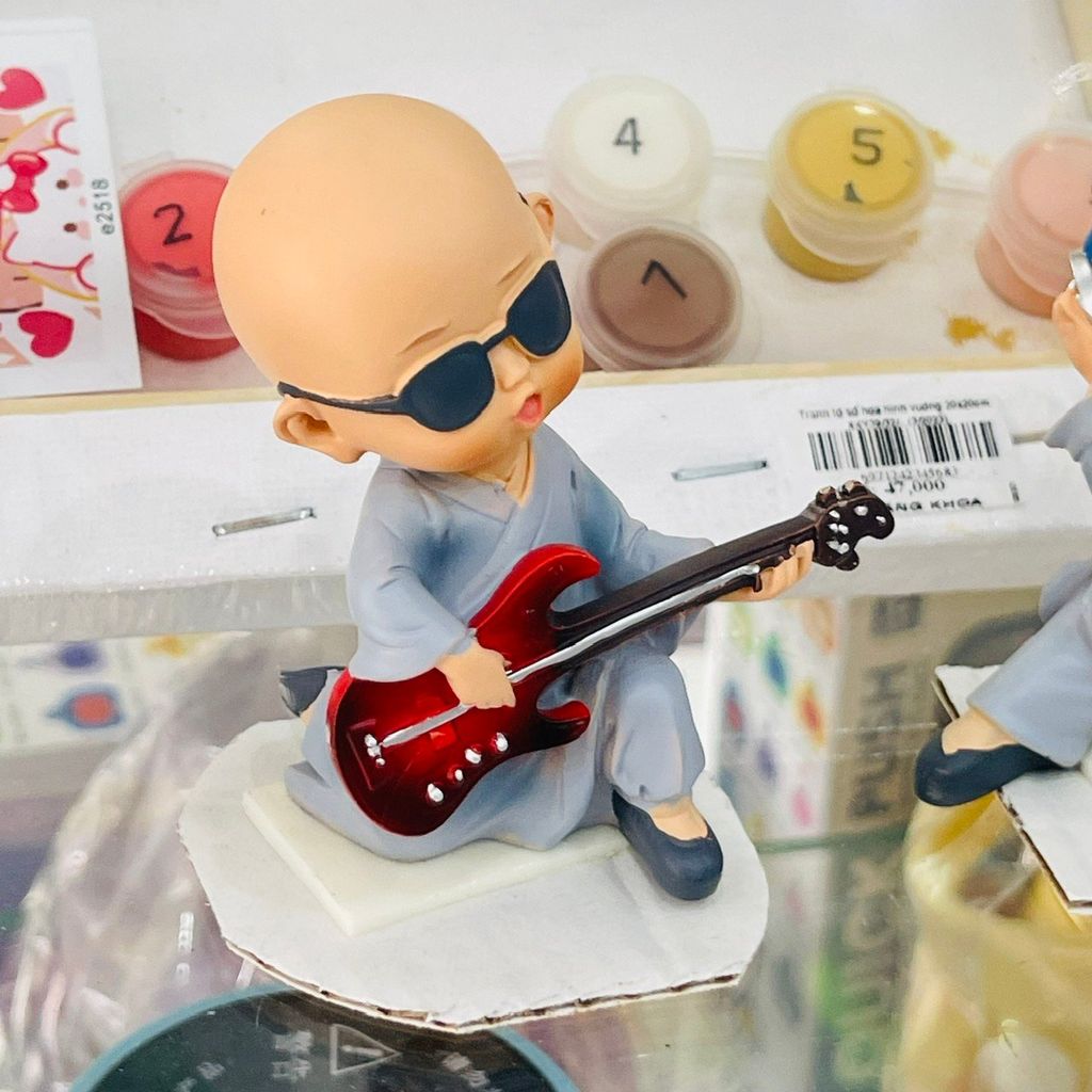 Bộ tượng 3 chú tiểu Áo Xanh Lam Đánh Đàn Guitar Nghe Nhạc Ca Hát Luyện Võ Vác Củi