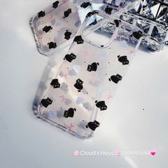 Case Ốp điện thoại iPhone Trong Mèo Đen Nền Tim Hologram iPhone 12/13/14/15/Pro/Promax