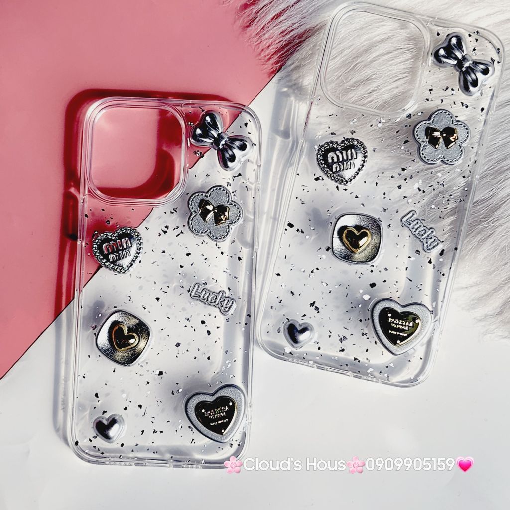 Case Ốp điện thoại iPhone Miu Miu Icon Nổi trong Bling Bling lấp láp iPhone 11/12/13/14/15/Pro/Promax