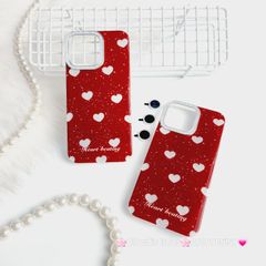 Case Ốp điện thoại iPhone Trái Tim Bạc Nền Đỏ Camera Viền Đính đá kèm bảo vệ Camera iPhone 11/12/13/14/15/Pro/Promax