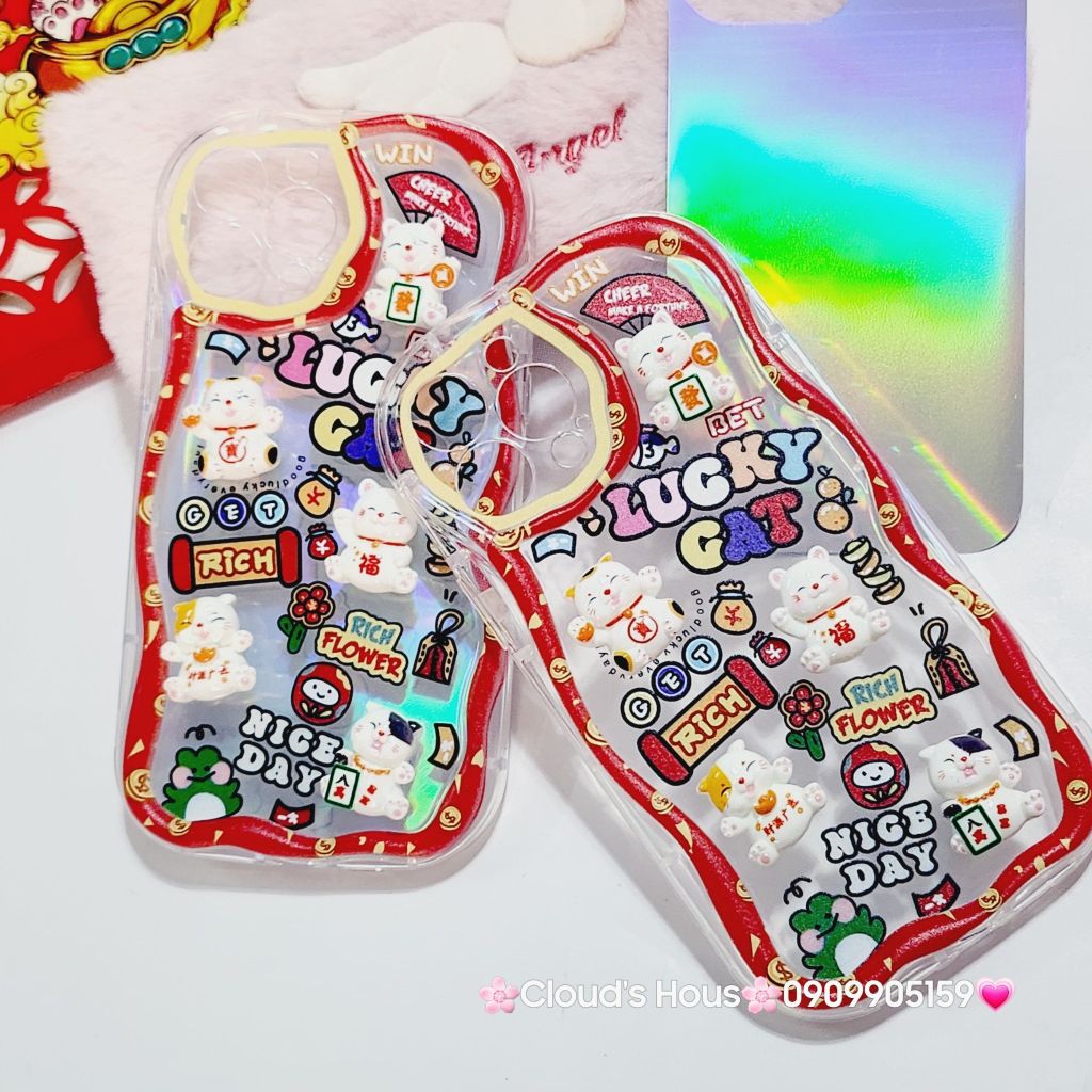 Case Ốp điện thoại iPhone Mèo Hologram icon nổi Phao chống Shock iPhone 11/12/13/14/15/Pro/Promax - TẾT