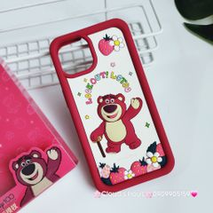 Case Ốp điện thoại iPhone Gấu dâu Lotso Su dẻo nền trắng Chính hãng Disney iPhone 12/13/14/15/Plus/Pro/Promax