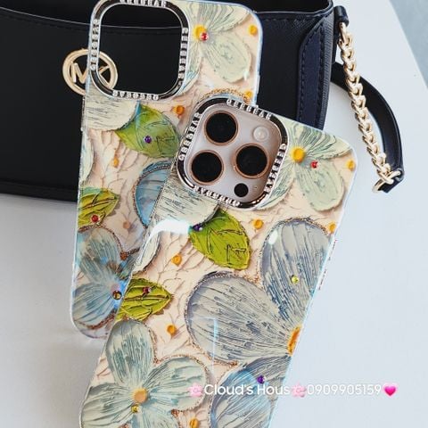 Case Ốp điện thoại iPhone Hoa Xanh To Hologram Nền Vàng iPhone 12/13/14/15/16Pro/Promax