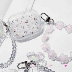 Cover Case Vỏ bảo vệ Airpod Trong Bling Bling Bướm & Hoa Nhí kèm móc khóa Airpod 1/2/3/Pro/Pro2