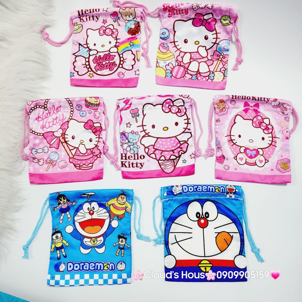 Túi Vải Dây Rút mini Hello Kitty & Doraemon