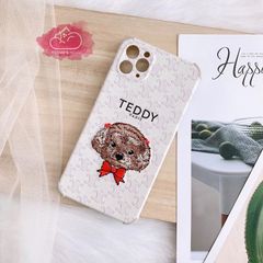 CASE iPhone Chó TEDDY Thêu Nhám Thắt Nơ Kute