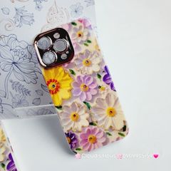 Case Ốp điện thoại iPhone Hoa Hologram nền trắng hoa ngũ sắc viền nhám bảo vệ cụm camera đính đá iPhone 11/12/13/14/15/Pro/Promax