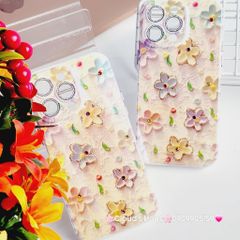 Case Ốp điện thoại iPhone Hoa Hologram nền vàng viền nhám bảo vệ cụm camera đính đá iPhone 11/12/13/14/15/Pro/Promax