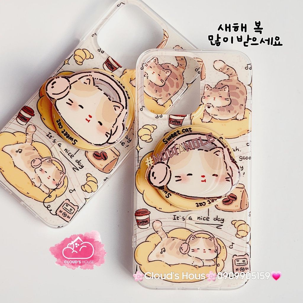 Case Ốp điện thoại iPhone Mèo Mập Lười Nice Day Kèm Popsocket Magsafe Nam Châm iPhone 11/12/13/14/15/Pro/Promax