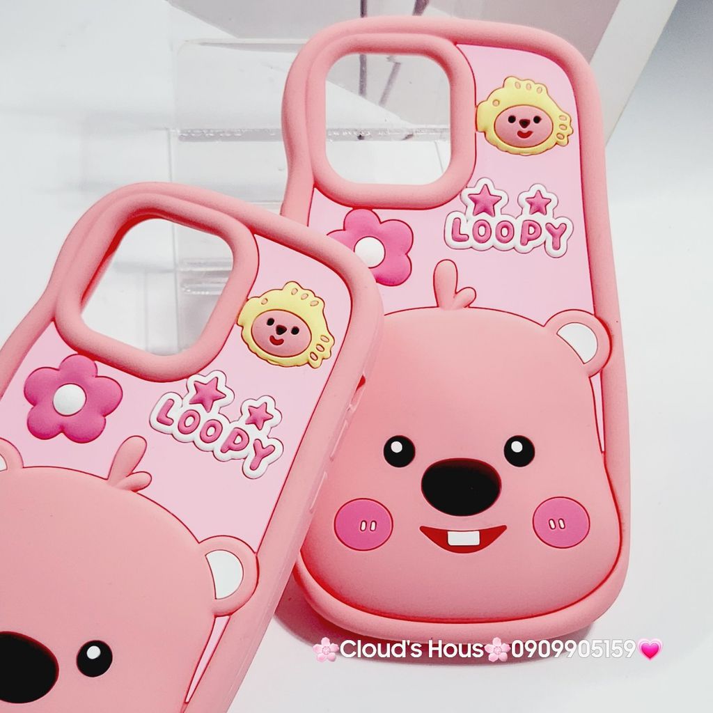 Case Ốp điện thoại iPhone Su dẻo Loopy Nền Hồng Viền Gợn Sóng iPhone 11/12/13/14/15/Pro/Promax