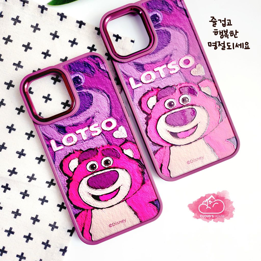 Case Ốp điện thoại iPhone Gấu dâu Lotso Tranh vẽ nhám tím iPhone 11/12/13/14/Pro/Promax