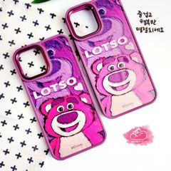 Case Ốp điện thoại iPhone Gấu dâu Lotso Tranh vẽ nhám tím iPhone 11/12/13/14/Pro/Promax