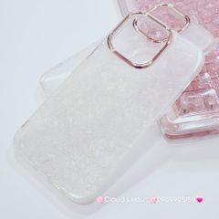 Case Ốp điện thoại iPhone Nền Trắng Ánh Xà Cừ Bling Bling Camera viền vàng Siêu Sang iPhone 12/13/14/15/16/Pro/Promax