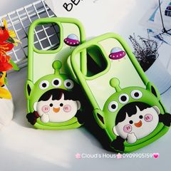 Case Ốp điện thoại iPhone Su dẻo Bé Gái Hai Chùm Alien Xanh lá iPhone 11/12/13/14/15/Pro/Promax