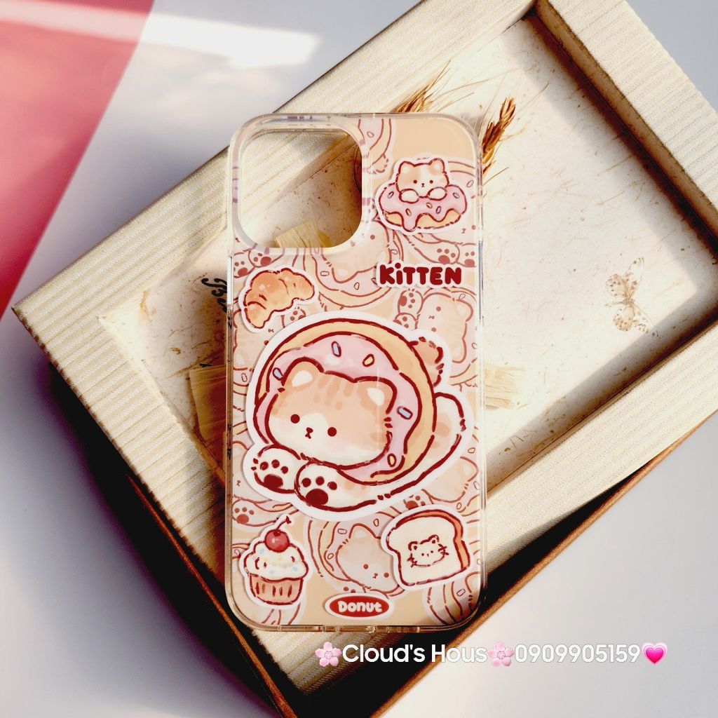 Case Ốp điện thoại iPhone Mèo bánh donut Kitten iPhone 11/12/13/14/15/Pro/Promax