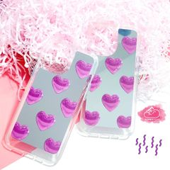 Case Ốp điện thoại iPhone Gương họa tiết Tim Hồng nút nổi iPhone 11/12/13/14/Pro/Promax