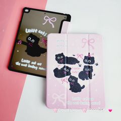 Case Ốp Bao da iPad Mèo Đen Nền Hồng Little Cats Lưng Gương iPad 9.7/10/10.2/10.5/10.9/11/12.9inch