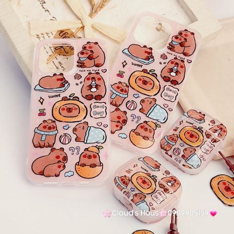 Case Ốp điện thoại iPhone Chuột Capybara 3D Bóng Kute iPhone 12/13/14/15/Pro/Promax