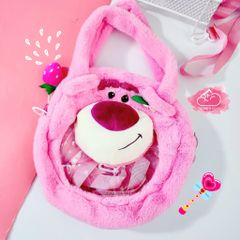Túi đeo chéo Gấu dâu Lotso Trong Hồng nhạt 3D Nổi