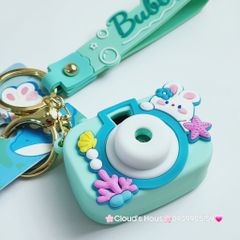 Móc Khóa Máy Ảnh Thỏ Trắng Bubble Có đèn