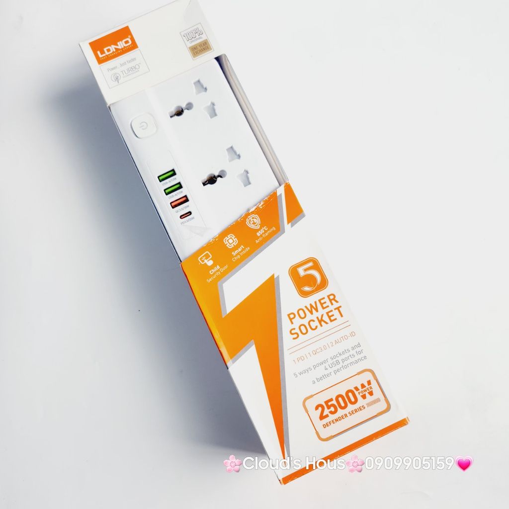 Ổ Cắm Điện Đa Năng Chính hãng LDNIO SC5415 2500W (5 cổng AC, 3 cổng USB, 1 cổng Type C PD20W)
