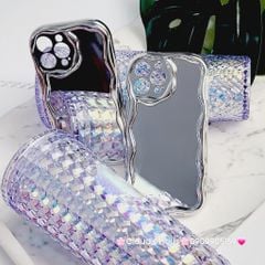 Case Ốp điện thoại iPhone Gương ánh bạc viền gợn sóng iPhone X/XSM/11/12/13/14/15/Pro/Promax