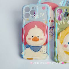 Case Ốp điện thoại iPhone Vịt Cute Đeo Yếm Hologram Viền Gợn Sóng iPhone 11/12/13/14/15/Pro/Promax