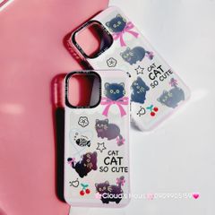 Case Ốp điện thoại iPhone Mèo Đen Hologram Nền Trắng Cat So Cute iPhone 11/12/13/14/15/Pro/Promax