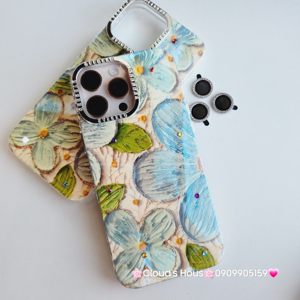 Case Ốp điện thoại iPhone Hoa Xanh To Hologram Nền Vàng iPhone 12/13/14/15/16Pro/Promax
