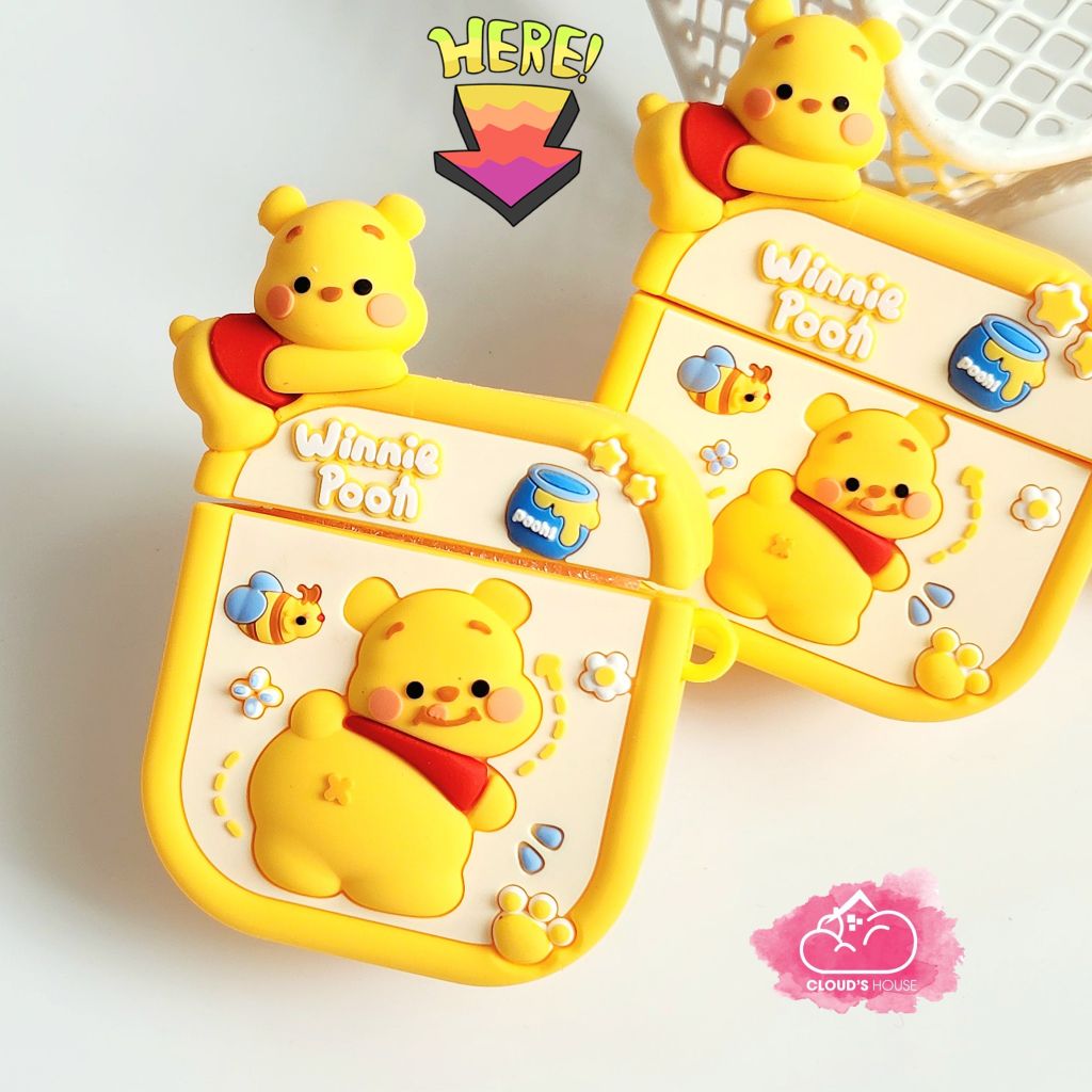 Cover Case Vỏ bảo vệ Airpod Gấu Pooh Su dẻo Icon 3D nổi Airpod 1/2/3/Pro/Pro2