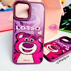Case Ốp điện thoại iPhone Gấu dâu Lotso Tranh vẽ nhám tím iPhone 11/12/13/14/Pro/Promax