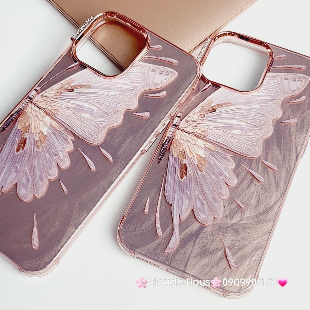 Case Ốp điện thoại iPhone Con Bướm Butterfly Hologram Nền Hồng iPhone 11/12/13/14/15/Pro/Promax