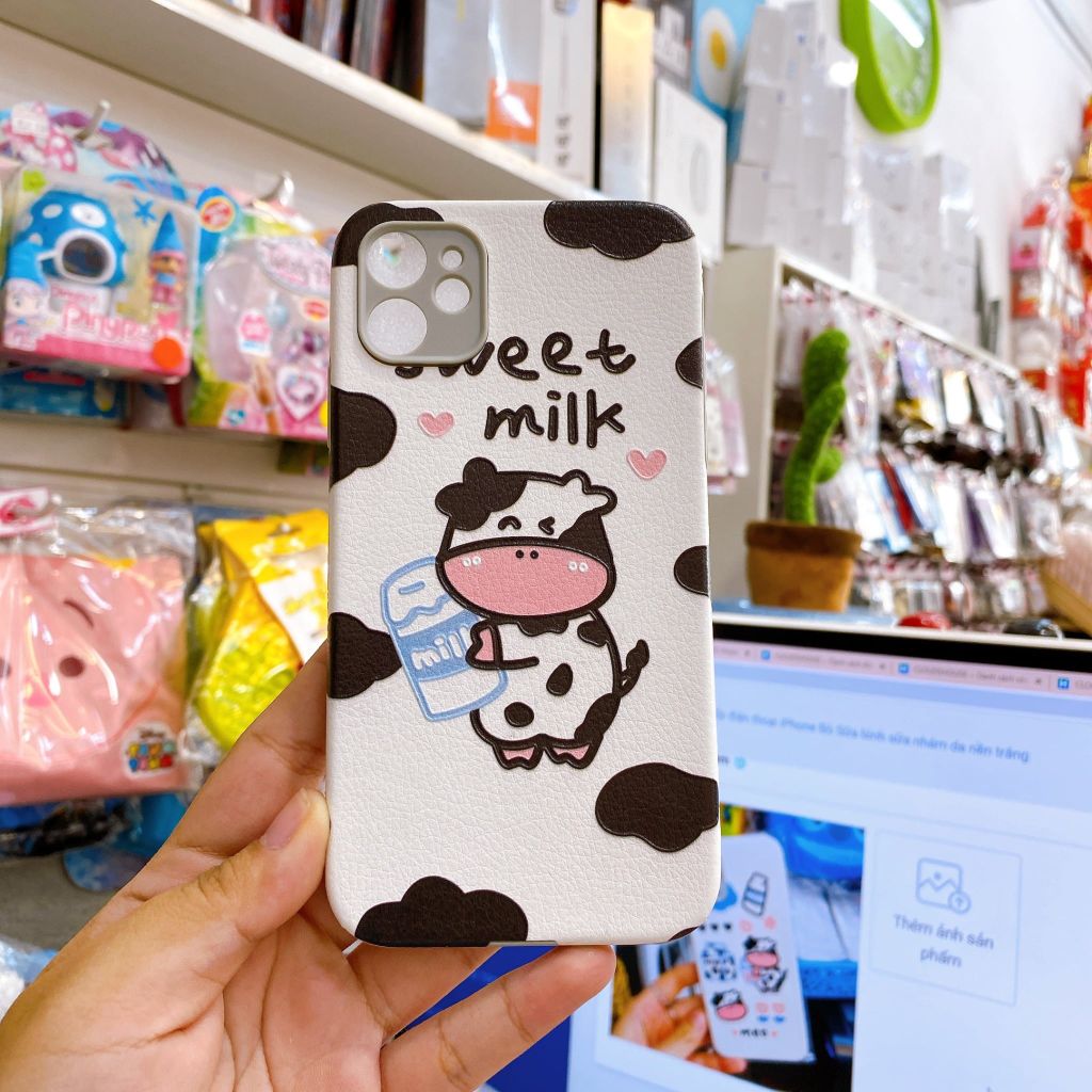 Case ốp điện thoại iPhone Bò Sữa bình sữa nhám da nền trắng ( 2 mẫu )
