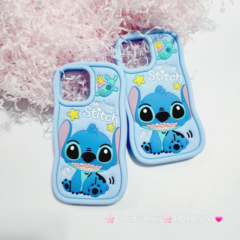 Case Ốp điện thoại iPhone Stitch xanh Su dẻo 3D Nổi iPhone 11/12/13/14/15/Plus/Pro/Promax