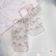 Case Ốp điện thoại iPhone Nơ Hồng Trong Kim Tuyến Bling bling iPhone 11/12/13/14/15/Pro/Promax