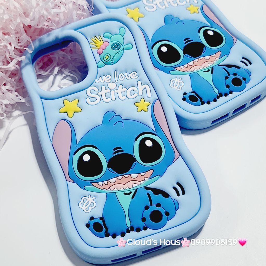 Case Ốp điện thoại iPhone Stitch xanh Su dẻo 3D Nổi iPhone 11/12/13/14/15/Plus/Pro/Promax