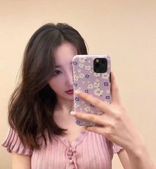 CASE IPHONE HOA Tím Nhí Chất Nhám Da Form Tròn