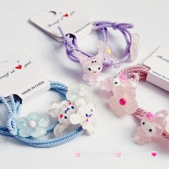 Đồ cột tóc dây thun Charm Hoạt hình và Hoa (cặp)