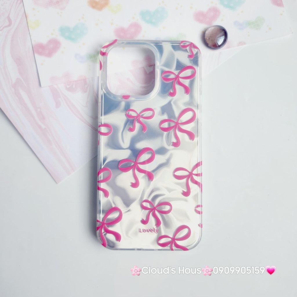 Case Ốp điện thoại iPhone Nơ Hồng Ánh Bạc iPhone 11/12/13/14/15/Pro/Promax