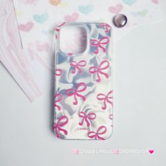 Case Ốp điện thoại iPhone Nơ Hồng Ánh Bạc iPhone 11/12/13/14/15/Pro/Promax
