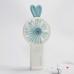 Mini Fan - Quạt Cầm Tay Trắng Tai Thỏ Xanh